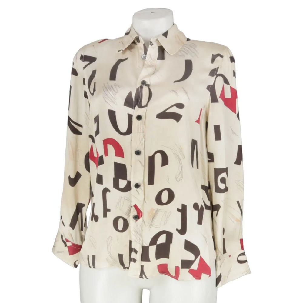 Zara Cream and Black Abstract Button-Down Shirt